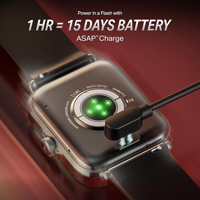 boAt New Launch Storm Infinity w/15 Days Extensive Battery fueled by Huge 550mAh Battery, Fast Charge, 1.83”(4.65cm)HD Display, Functional Crown, BT Calling, Smart watch for Men & Women (Active Black)