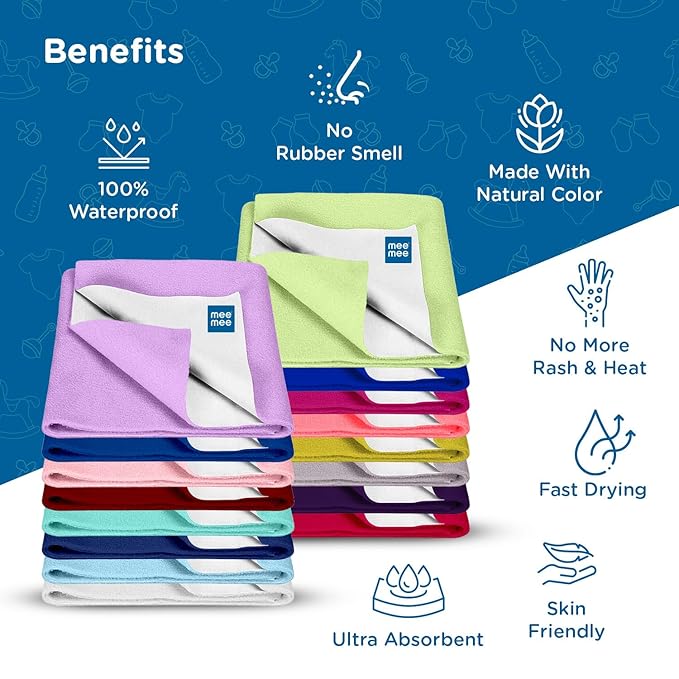 MEE MEE Instadry Cotton Bed Protector Mattress Extra Absorbent, Breathable, Soft and Gentle, Reusable Waterproof Quick Dry Baby Cot Sheet for Infant, 0 to 36 Month,Small- 50x70cm , MEDIUM - 70*100 cm