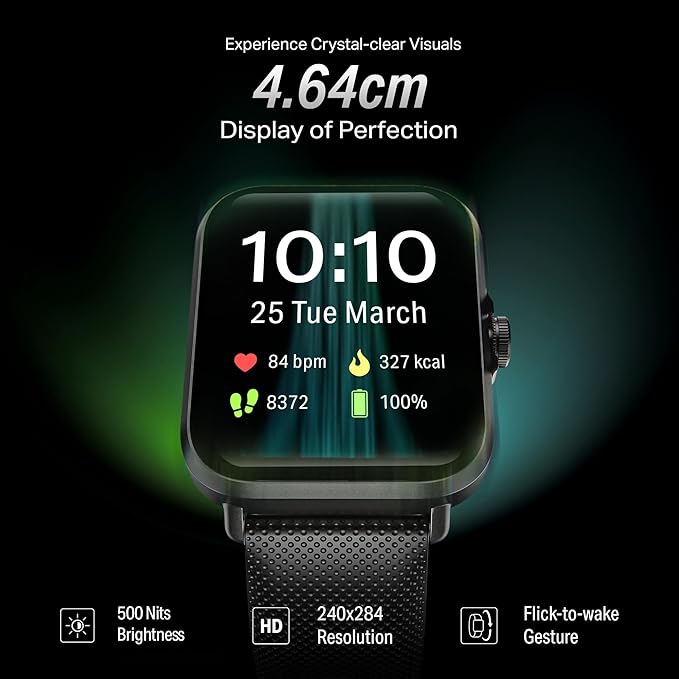 boAt New Launch Storm Infinity w/15 Days Extensive Battery fueled by Huge 550mAh Battery, Fast Charge, 1.83”(4.65cm)HD Display, Functional Crown, BT Calling, Smart watch for Men & Women (Active Black)