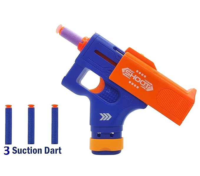 Toy Cloud Mini Soft Blaster Manual Soft Bullet Shooting Toy with 3 Safe Foam Bullets for Kids, Safe and Long Range Shooting Gun - Multicolour