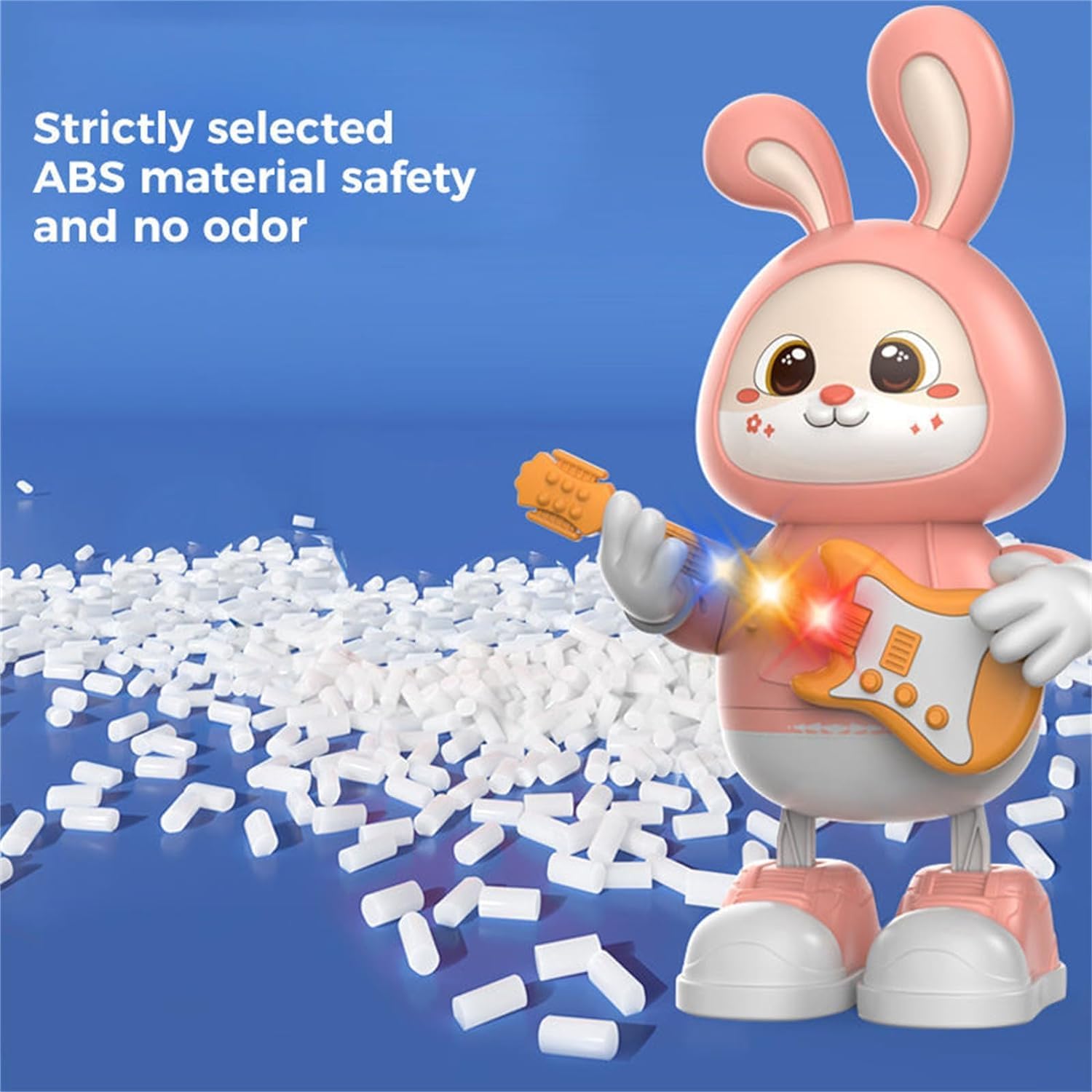 Rabbit Guitarist Toy, Easter Glow Musical Bunny, Electric Rabbit Toys, Sensing Interactive Walking Dancing Toy with Music Sounds & Lights