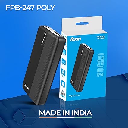 Foxin® FPB-247 Poly Power Bank with 20000mAh Lithium Polymer | 12W Fast Power Delivery Charging | Input- Type C & Micro USB