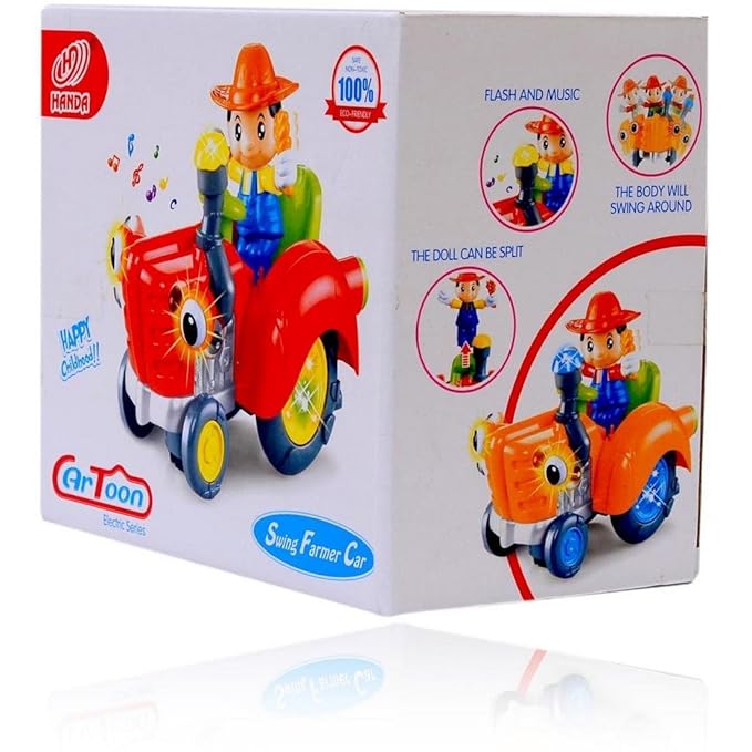 Light & Music Swing Farmer Car Toy- Red/Musical Toy for 3+ Year Kids