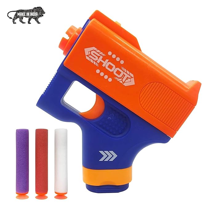 Toy Cloud Mini Soft Blaster Manual Soft Bullet Shooting Toy with 3 Safe Foam Bullets for Kids, Safe and Long Range Shooting Gun - Multicolour