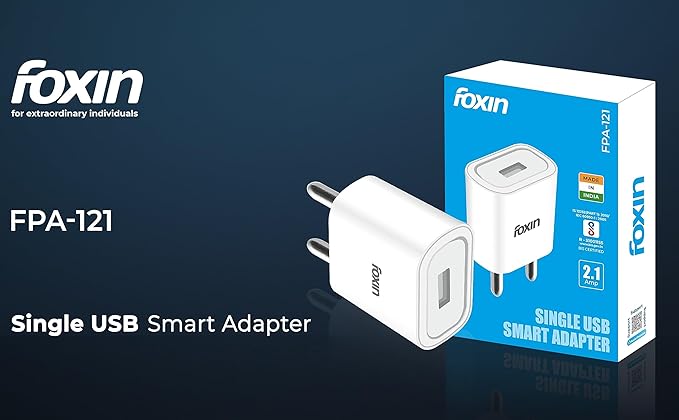 Foxin Mobile Charger Adaptor 2.1Amp - 10W Output - BIS Certified, Made in India with Free Micro USB Cable (FPA-121