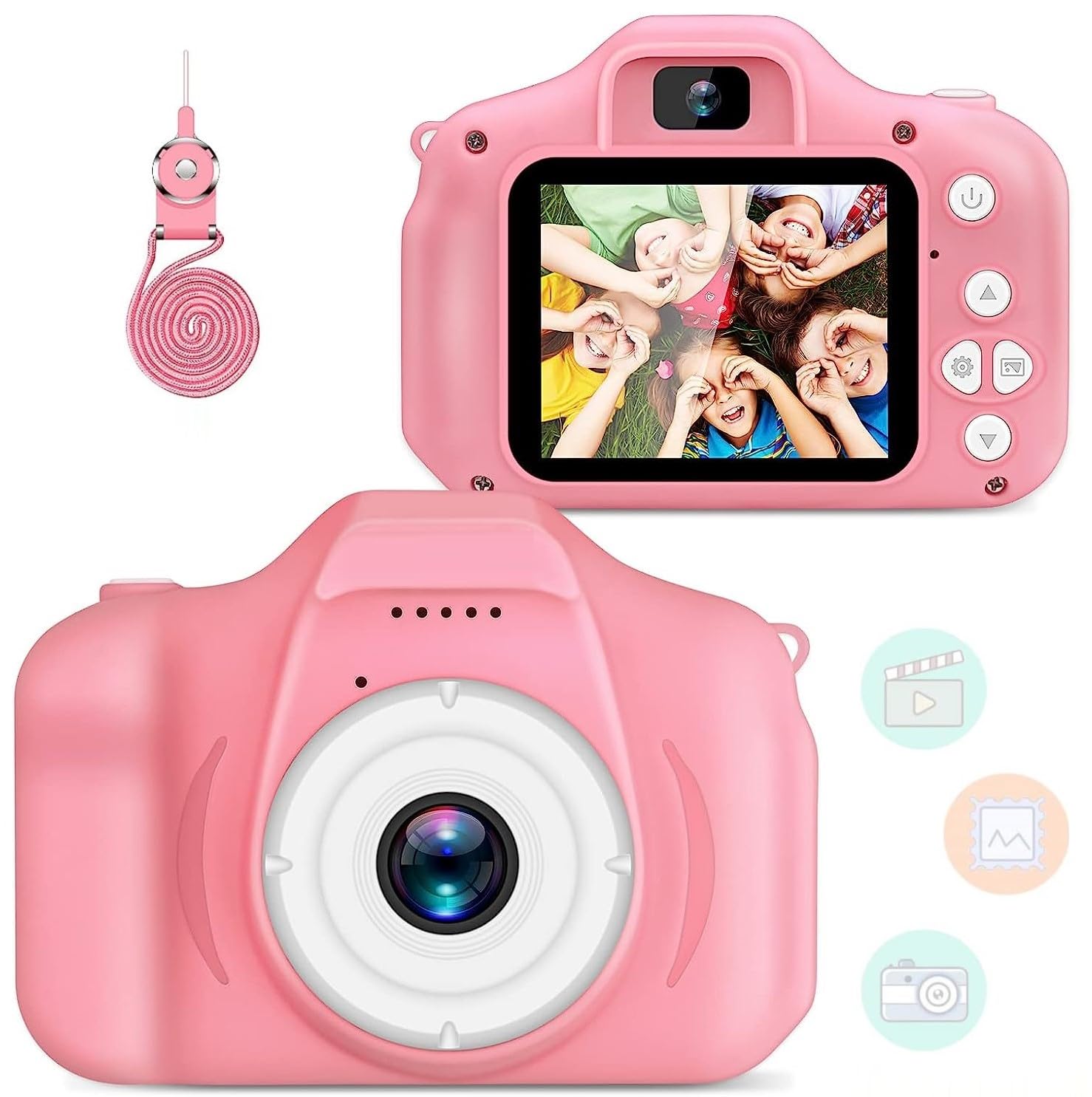 , Kids Selfie Camera Toy 13MP 1080P HD Digital Video Camera for Toddler, Christmas Birthday Gifts for 4+ to 15 Years Old Children (Multicolor) (Pink)