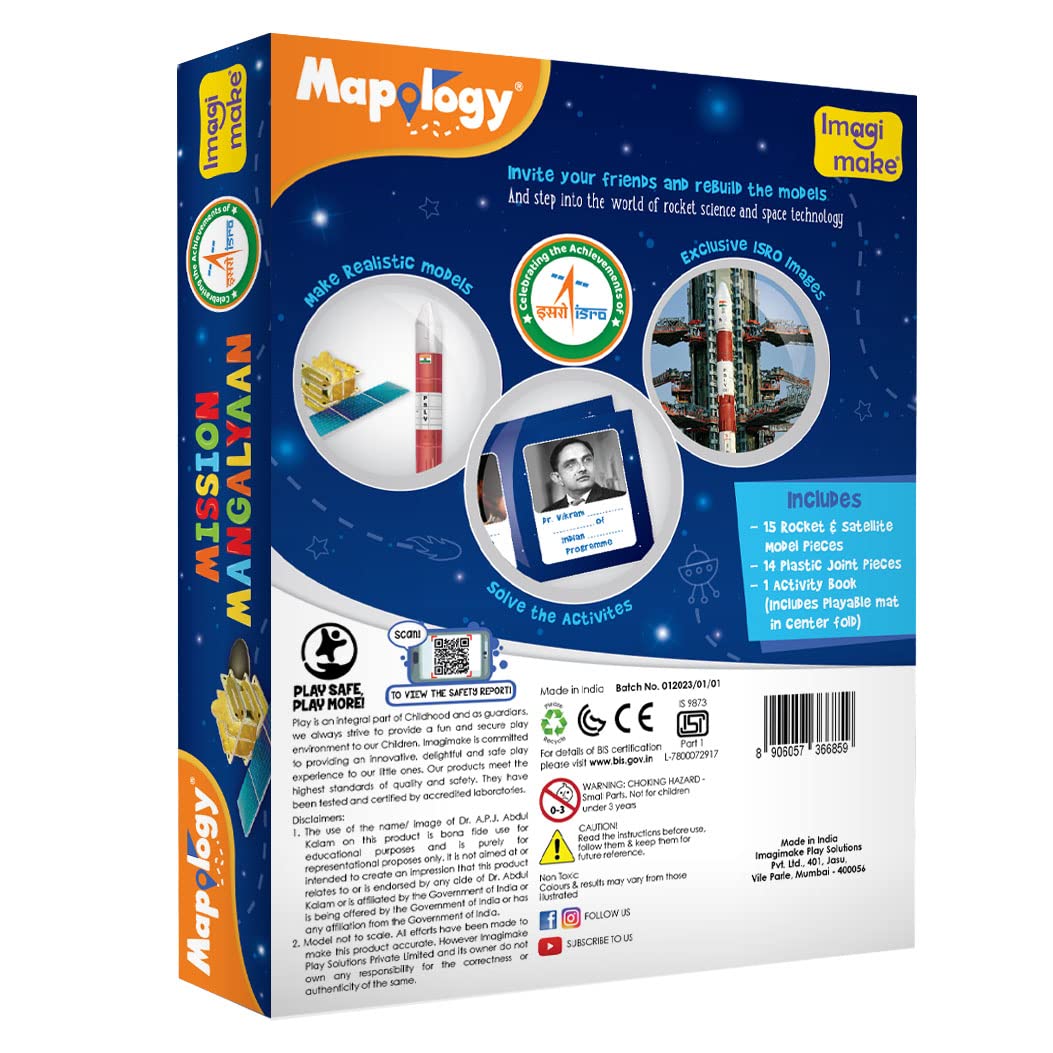 Imagimake Mapology Mangalyaan | Isro Rocket Model & Satellite | Astronaut Toy | Educational Toys for Kids 5+Years | 3D Puzzles | Gifts for 5 Year Old Boy & Girl, Multi-Coloured
