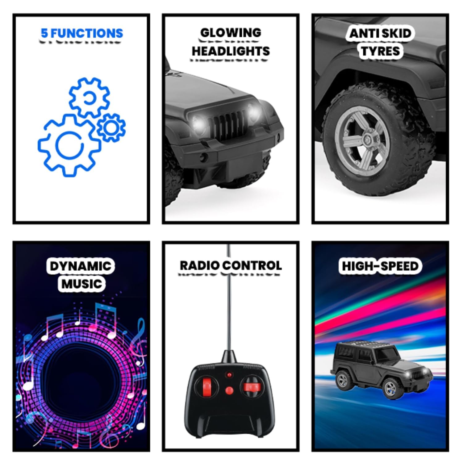 Thar Remote Control Car for Kids | Rc Rechargeable Toy 1:24 Scale with Extra Tyre, Lights & Music | High-Speed Off-Road Vehicle | Best Gift for Unisex Child (Ages 3-6) | Black