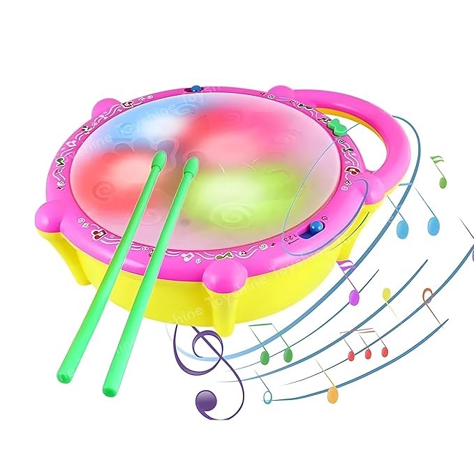 Battery Operated Musical Flash Drum with 3D Lights & Sounds Fun Learning Educational Baby Toy Birthday Gift for Boys Girls 3 Years +