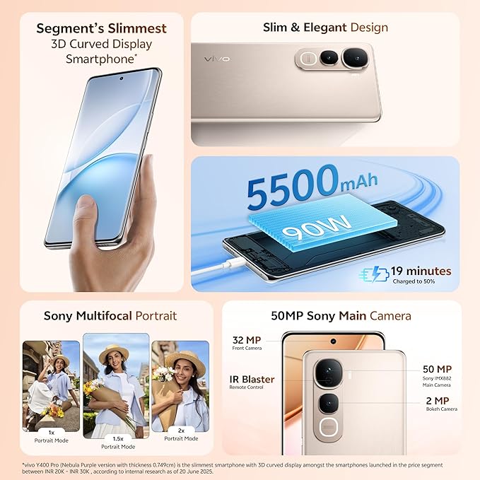 Vivo Y400 Pro 5G (Fest Gold, 8GB RAM, 256GB Storage)