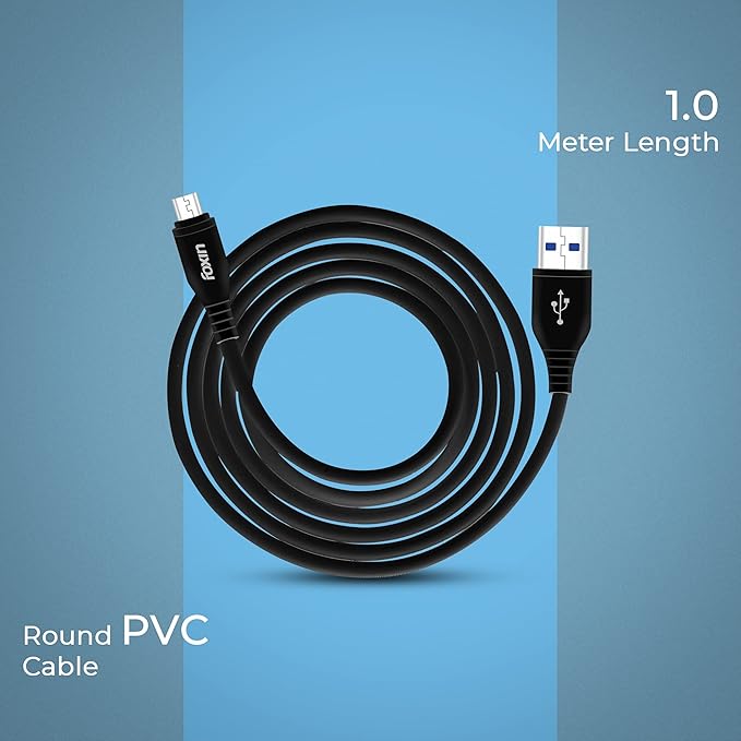 Foxin ME031 Micro USB Cable with 3 Amp rapid charging, 18 Watt output power, high speed data transmission.(BLACK