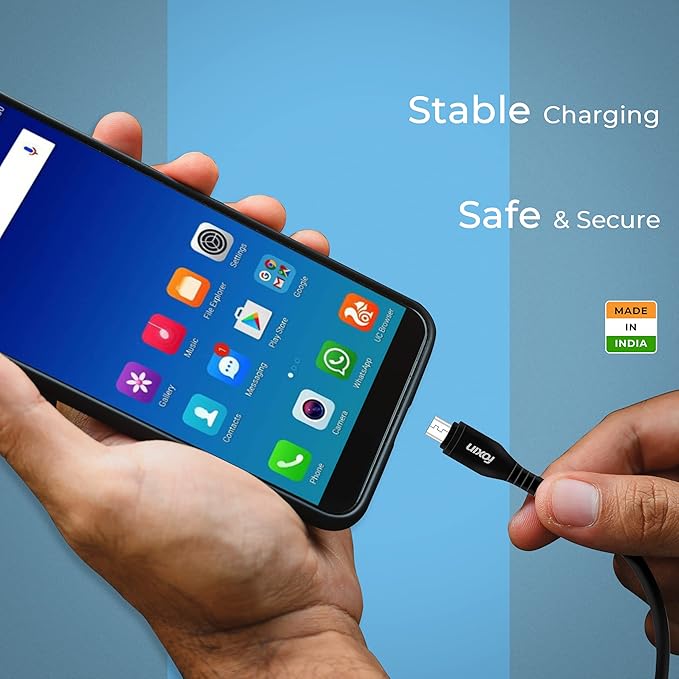 Foxin ME031 Micro USB Cable with 3 Amp rapid charging, 18 Watt output power, high speed data transmission.(BLACK