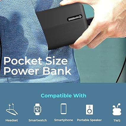 Foxin® FPB-247 Poly Power Bank with 20000mAh Lithium Polymer | 12W Fast Power Delivery Charging | Input- Type C & Micro USB