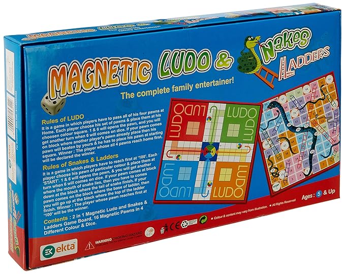 Ekta Magnetic Ludo Snakes 'n' Ladders Board Game for Kids,Multicolor