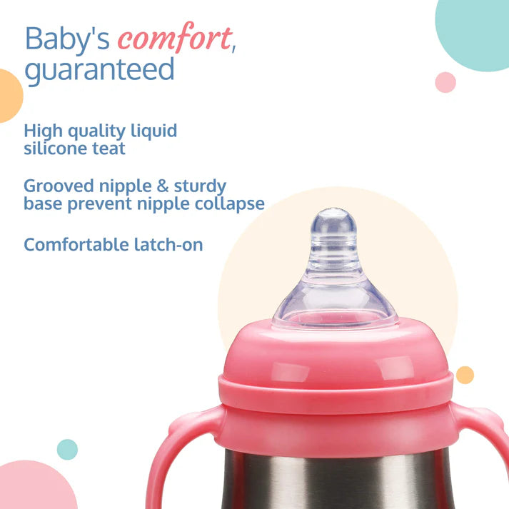 Steel Feeding Bottle, Pink, 240 Ml