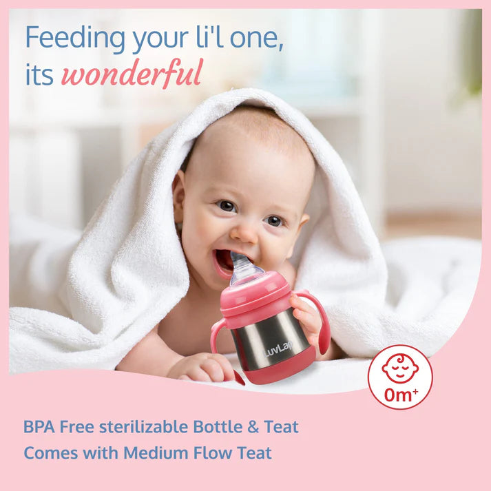Steel Feeding Bottle, Pink, 240 Ml