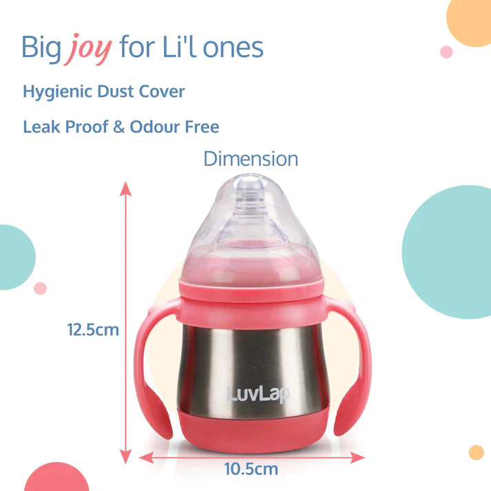 Steel Feeding Bottle, Pink, 240 Ml