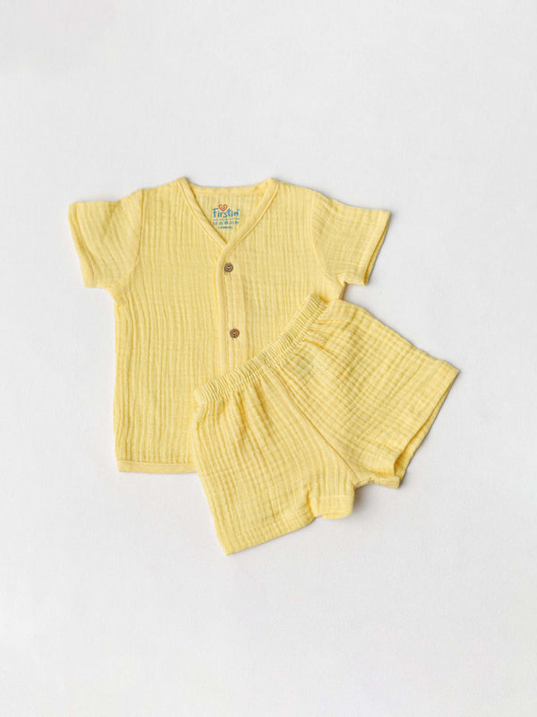 FIRSTIN Muslin Bubble Crinkle Jabla-Shorts Set Half Sleeve - Multicolor