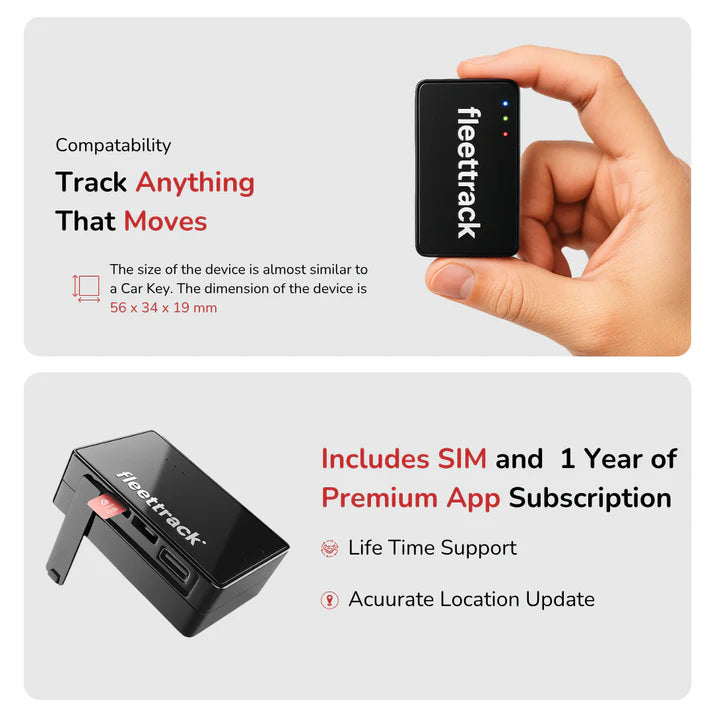 Fleettrack Mini Wireless GPS Tracker | 40g | 1200mAh Battery | Real-Time GPS Tracking for School Bags, Luggage & Valuables | Type-C Charging | Voice Monitoring Support with sim