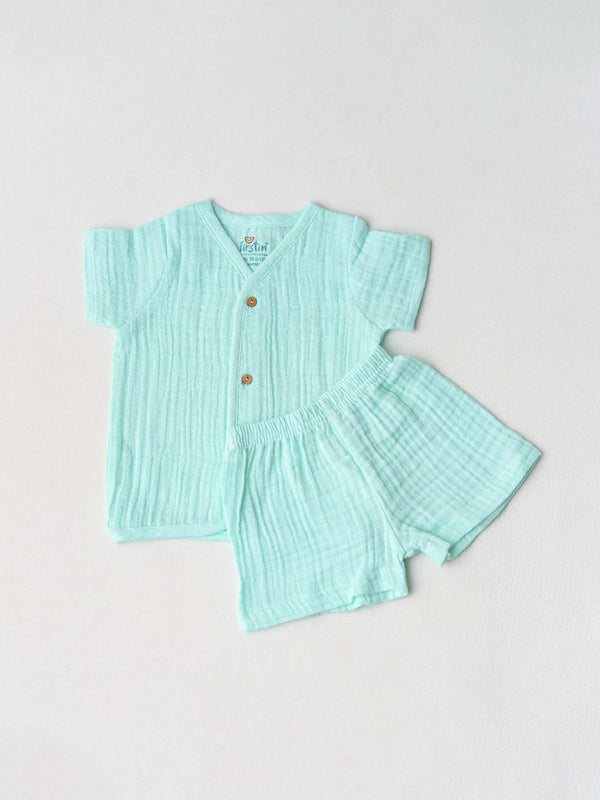 FIRSTIN Muslin Bubble Crinkle Jabla-Shorts Set Half Sleeve - Multicolor