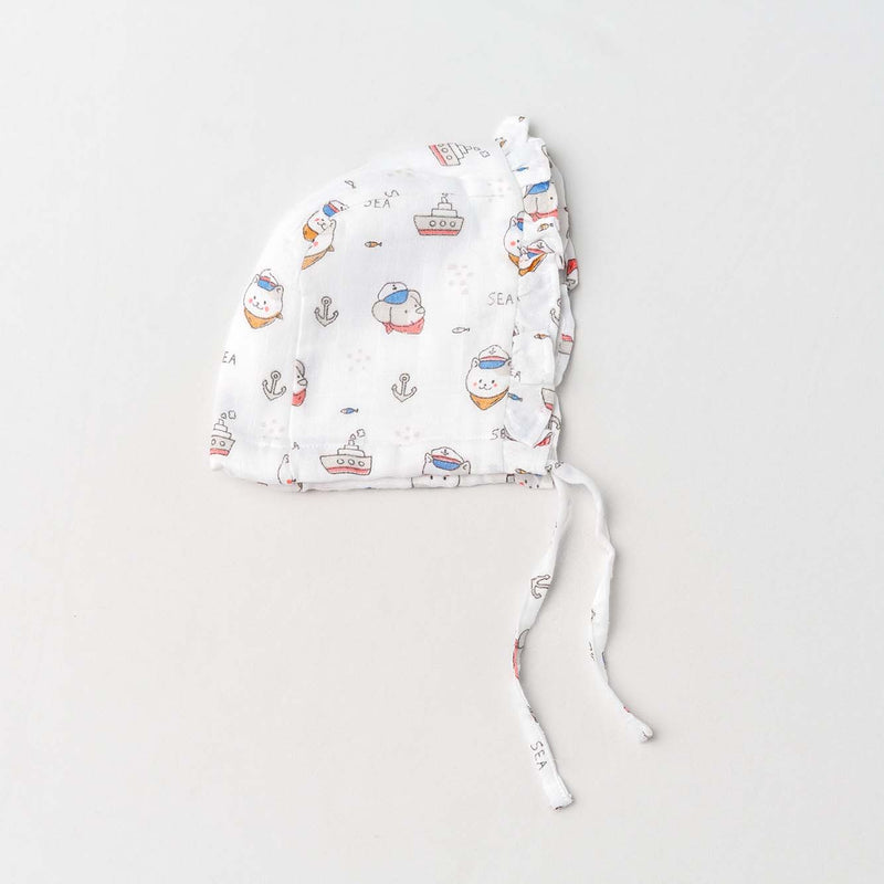 FIRSTIN Muslin Cap (Frill), Mittens & Booties Set - Carrier Ship