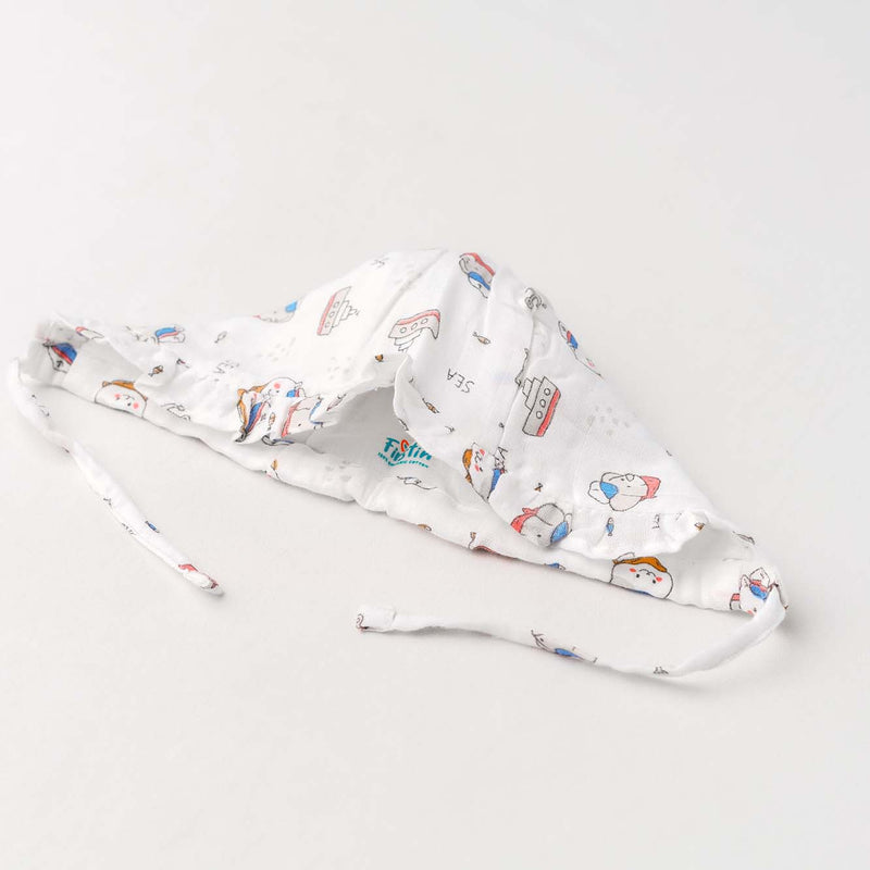FIRSTIN Muslin Cap (Frill), Mittens & Booties Set - Carrier Ship