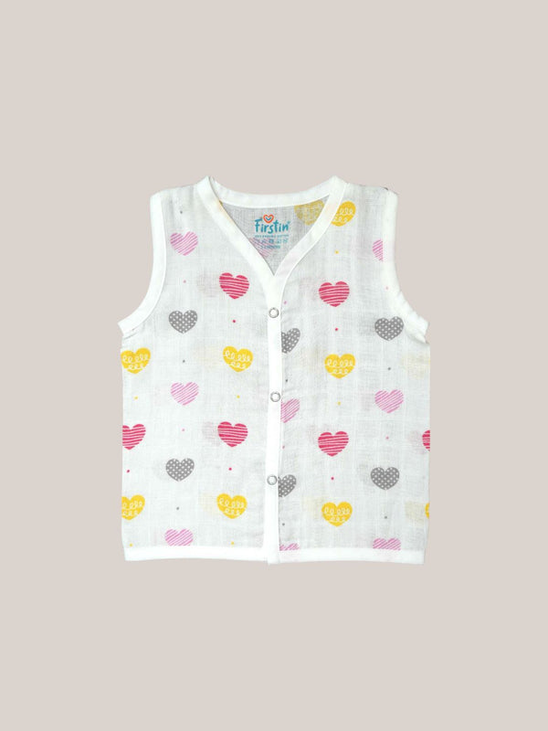 FIRSTIN Muslin Jabla Snap Button Sleeveless Assorted (Any 3 prints) 3 Pcs Pack Combo