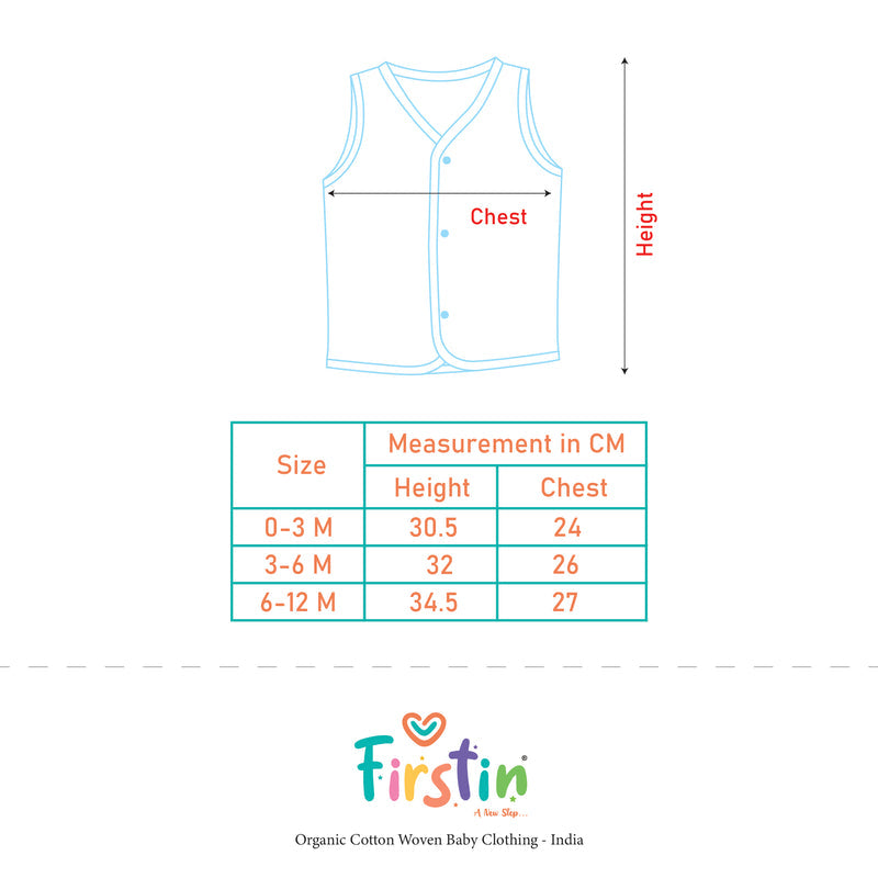 FIRSTIN Muslin Jabla Snap Button Sleeveless Assorted (3 Pcs combo pack) (6 pcs combo pack