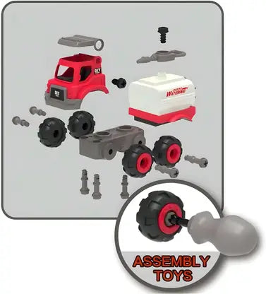 DIY Fire Truck Toy - Mini Assembly STEM Construction Building Toy & Screwdriver  (Red)