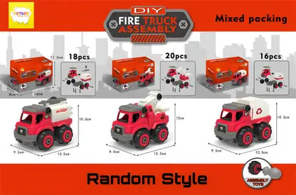 DIY Fire Truck Toy - Mini Assembly STEM Construction Building Toy & Screwdriver  (Red)