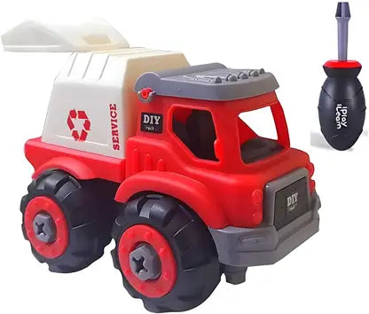 DIY Fire Truck Toy - Mini Assembly STEM Construction Building Toy & Screwdriver  (Red)
