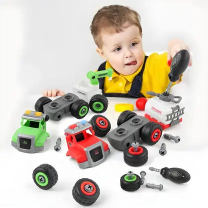 DIY Fire Truck Toy - Mini Assembly STEM Construction Building Toy & Screwdriver  (Red)