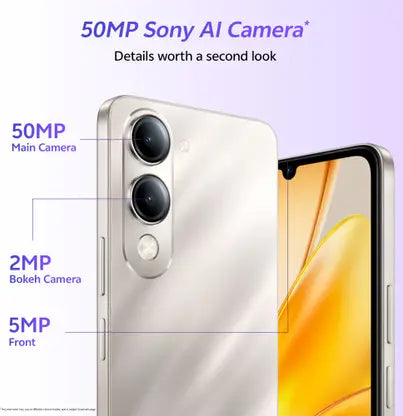 VIVO T4 Lite 5G 4GB RAM, 128GB Storage, Titanium Gold | 6.74'' HD+ 90Hz LCD | Dimensity 6300 | 50MP Dual AI Camera | Android 14 | 6000mAh Battery | IP64 | Side Fingerprint | 15W Charging | Dual SIM