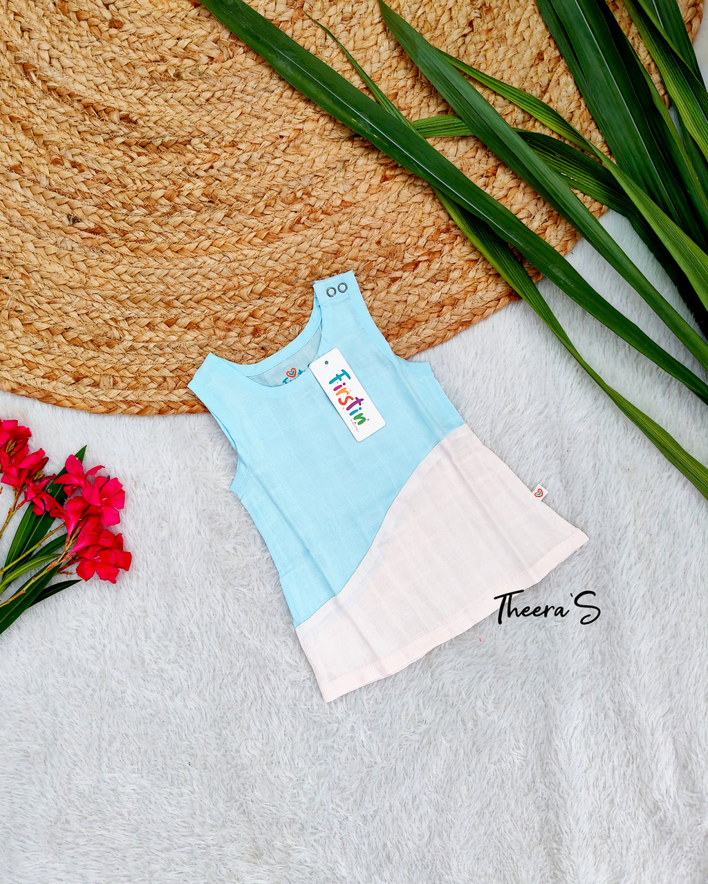 FIRSTIN Muslin Duo Frock - Salsa Rose