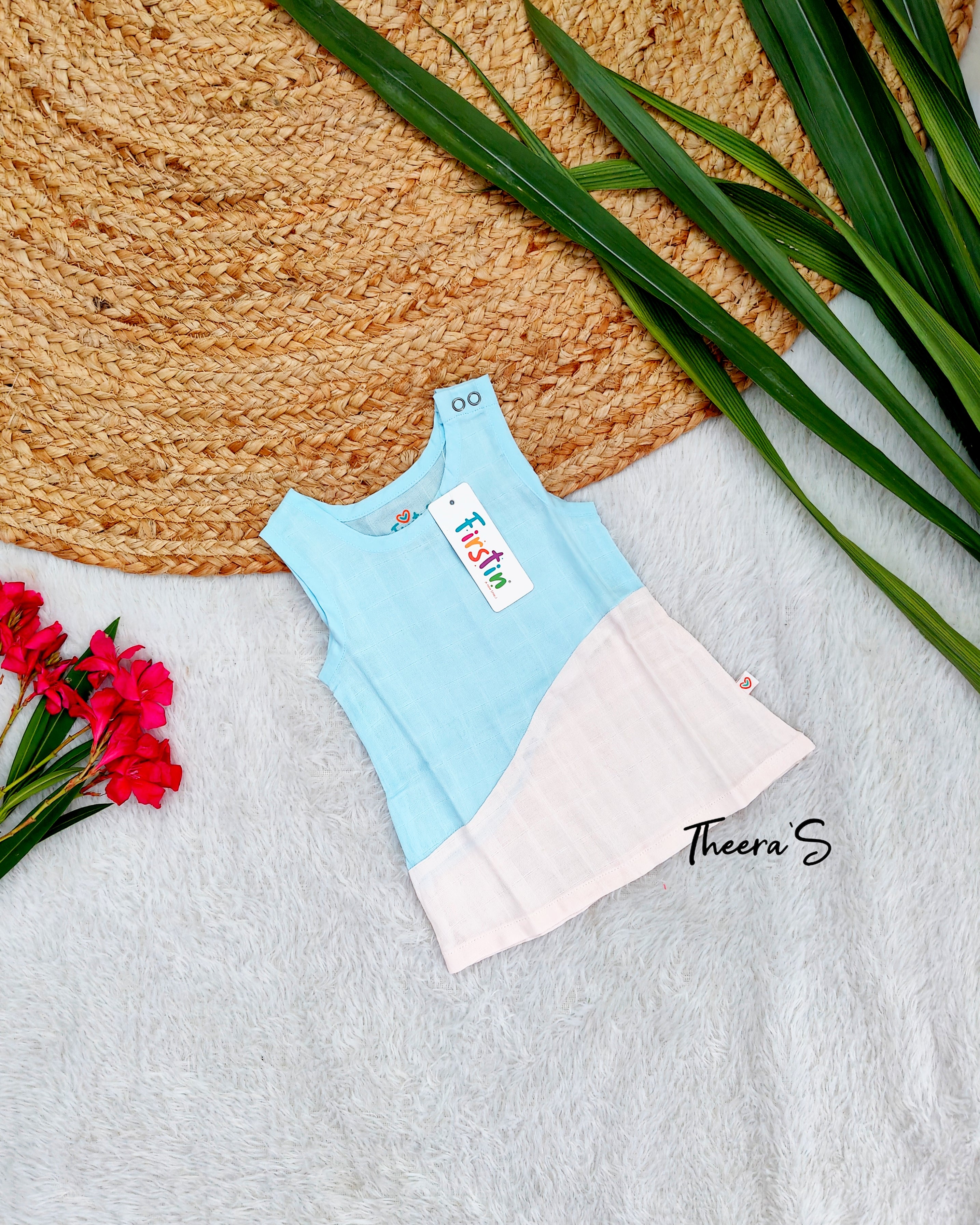 FIRSTIN Muslin Duo Frock - Salsa Rose