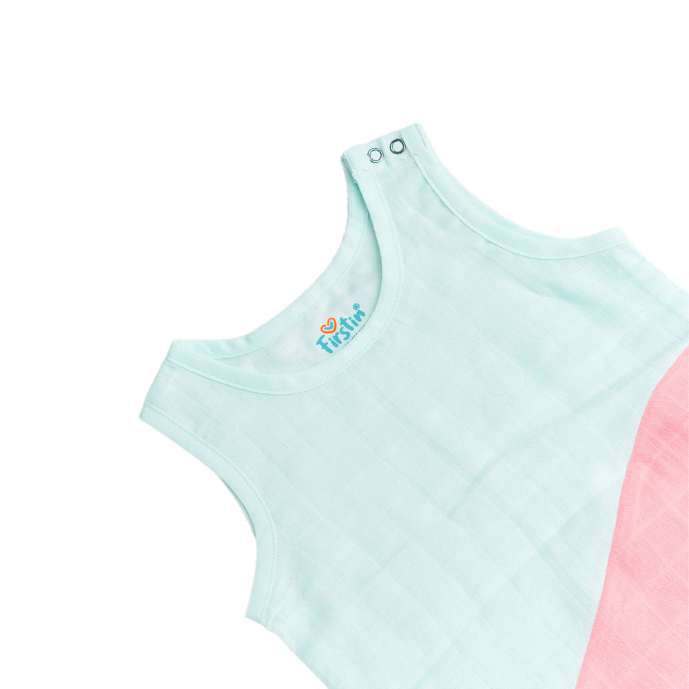 FIRSTIN Muslin Duo Frock - Salsa Rose