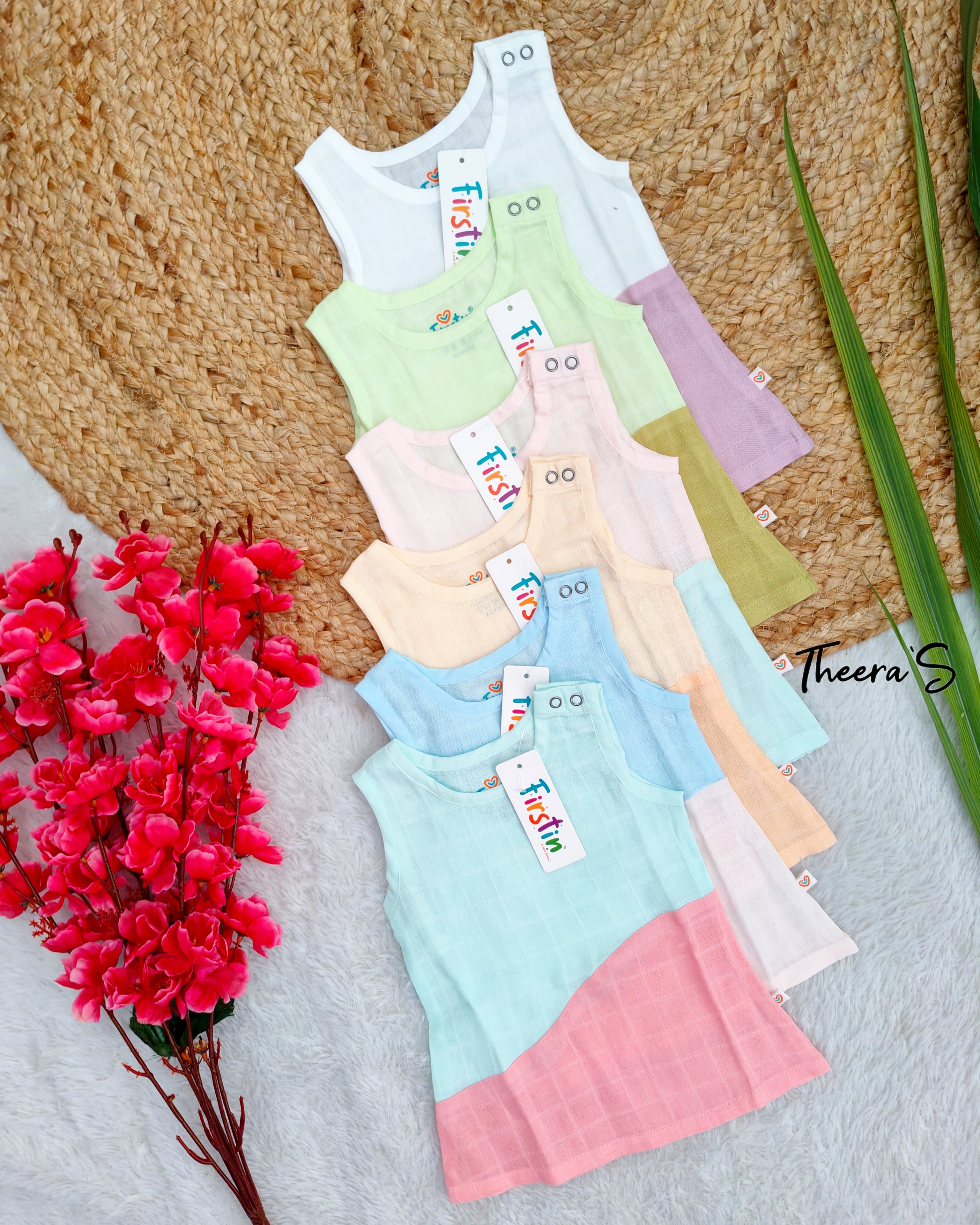FIRSTIN Muslin Duo Frock - Salsa Rose