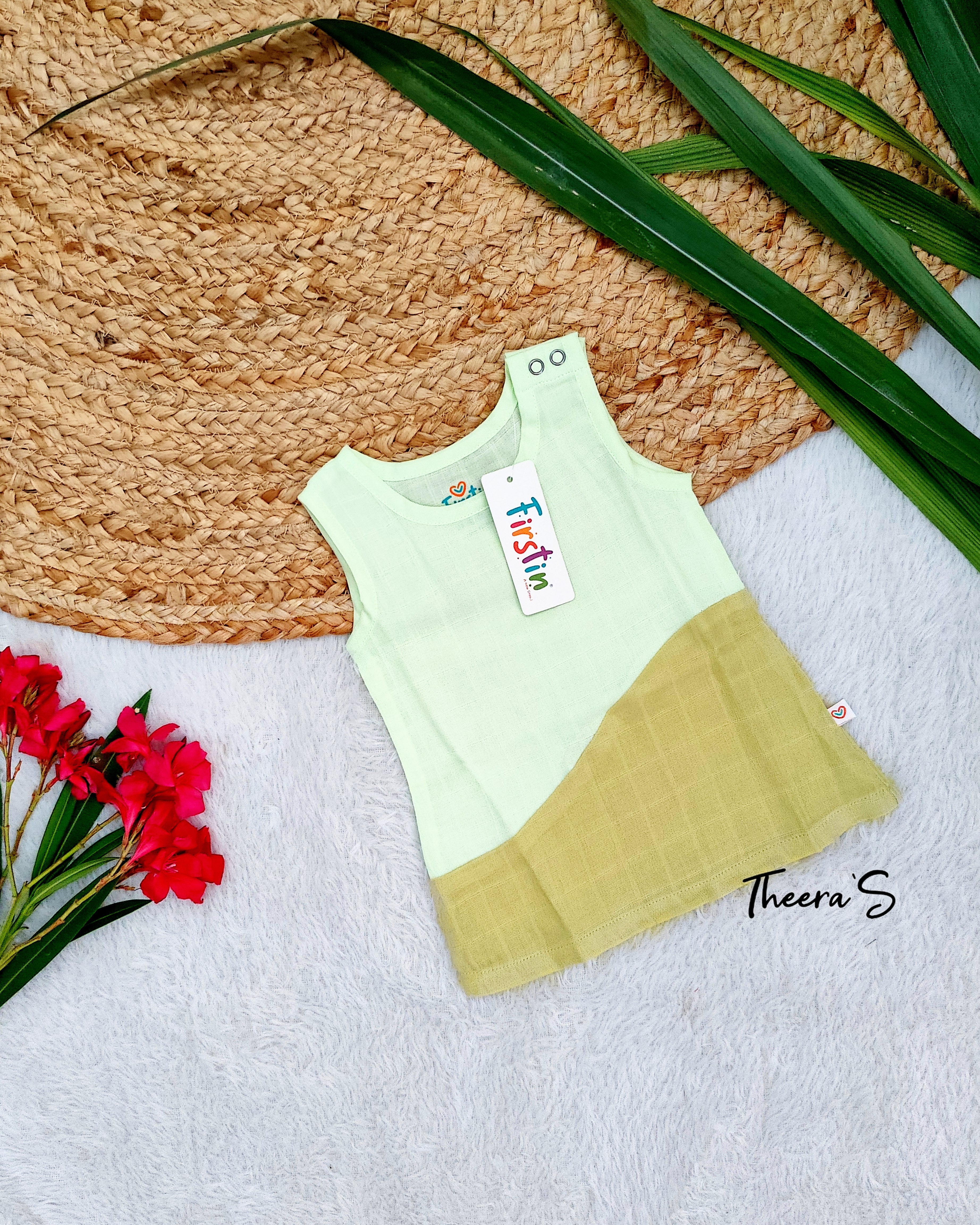 FIRSTIN Muslin Duo Frock - Salsa Rose