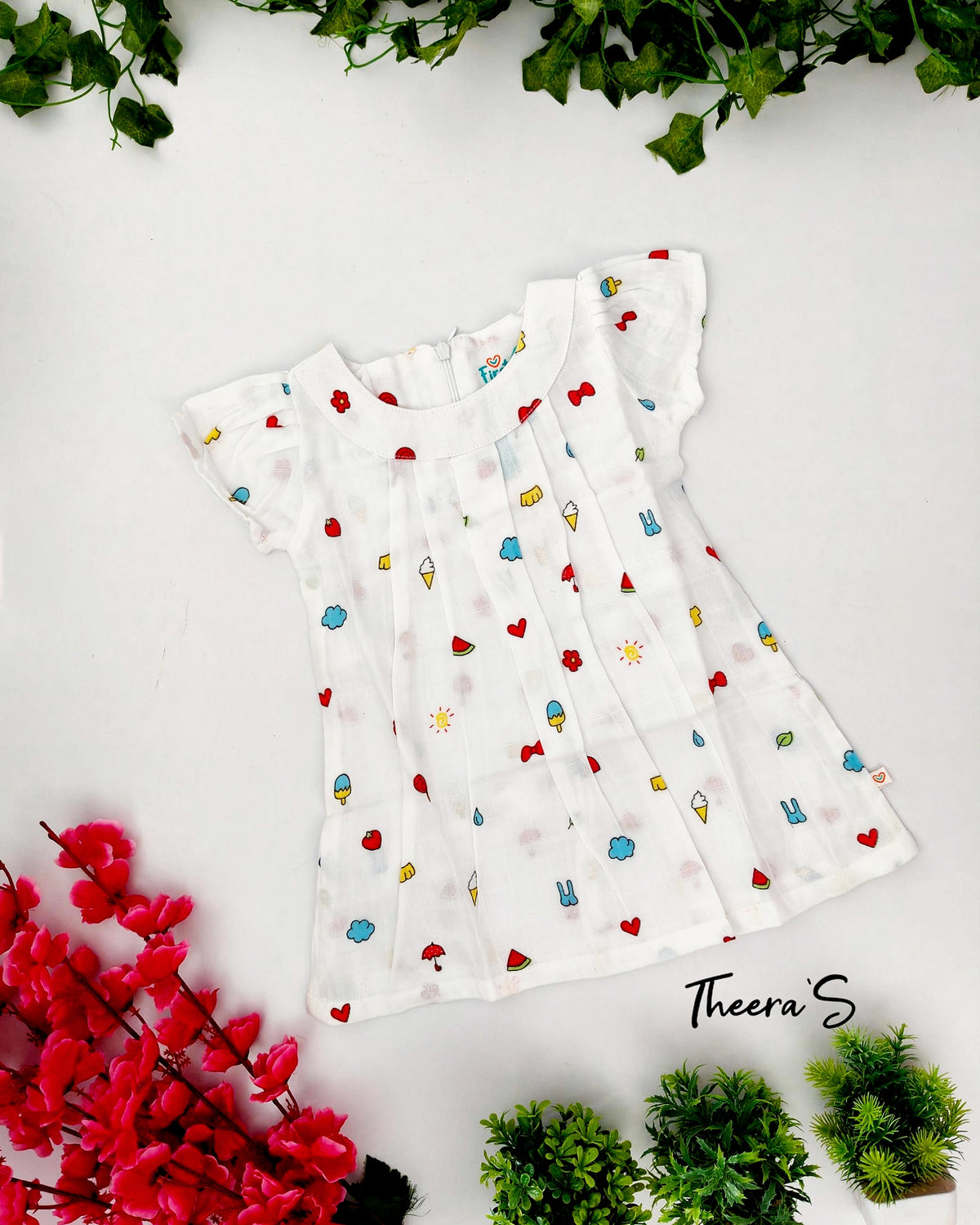 FIRSTIN MUSLIN ZIP TYPE FROCK