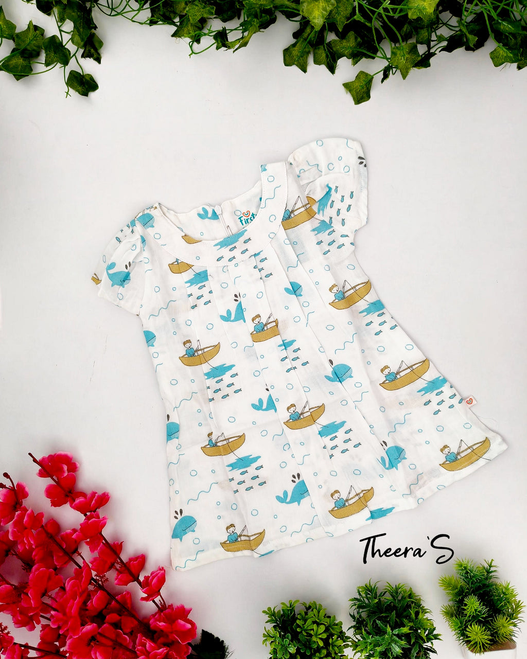 FIRSTIN MUSLIN ZIP TYPE FROCK