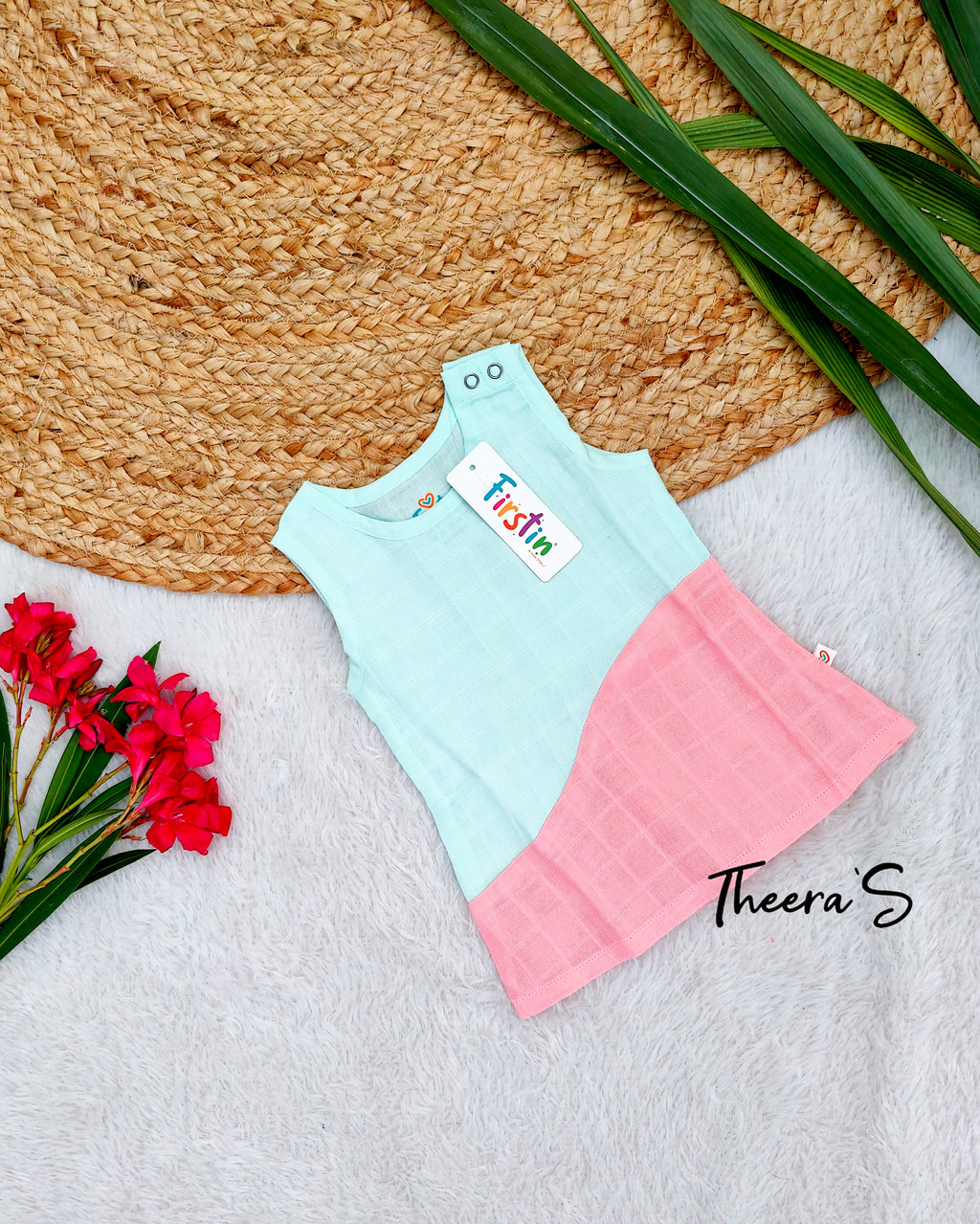FIRSTIN Muslin Duo Frock - Salsa Rose